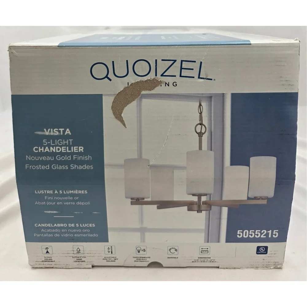 Quoizel Vista 5-Light Chandelier Nouveau Gold Glass LWS7077A UL Listed